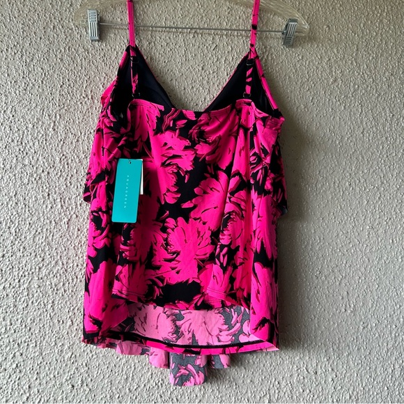 Women's Aqua Green Triple Tier Tankini Hot Pink & Black Top only XL NWT - Picture 2 of 7